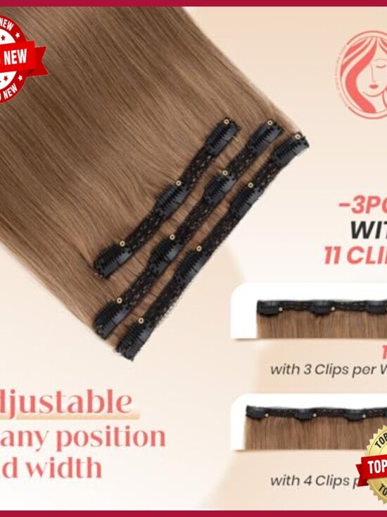 18 Inch Real Human Hair Clip-In Extensions 3 Piece Set
